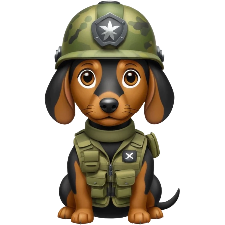 black Weiner dog with tactical war gear emoji