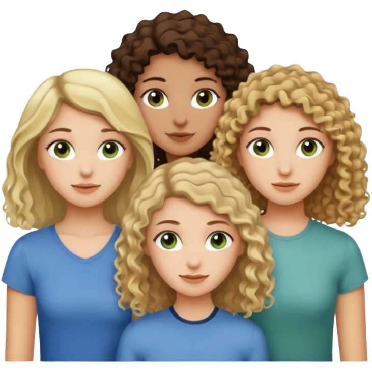 A trio of friends girls (one straight haired brown eyed brunette, another straight haired Blueish greenish eyed blonde and the last girl a browned eyed curly haired brunette emoji