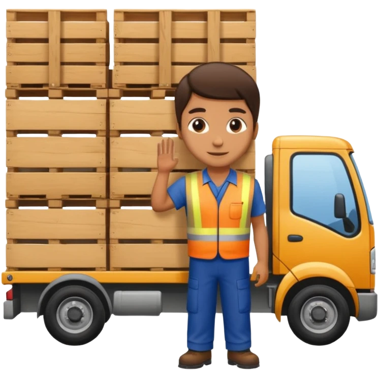 Worker with pallet in truck, import. emoji