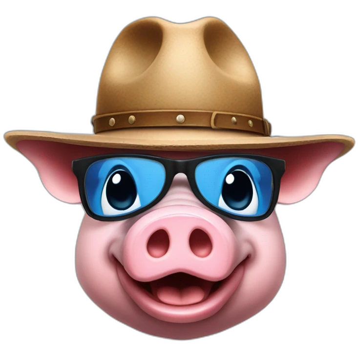 A pig with a cow boy's hat, with blue glasses and with a youtube's logo in his chest emoji