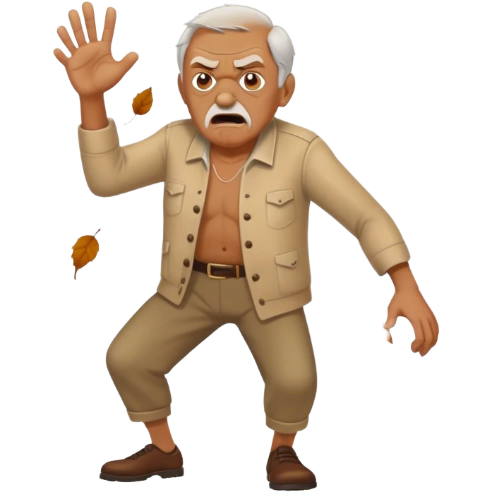 Old man pissed off kicking leaves emoji