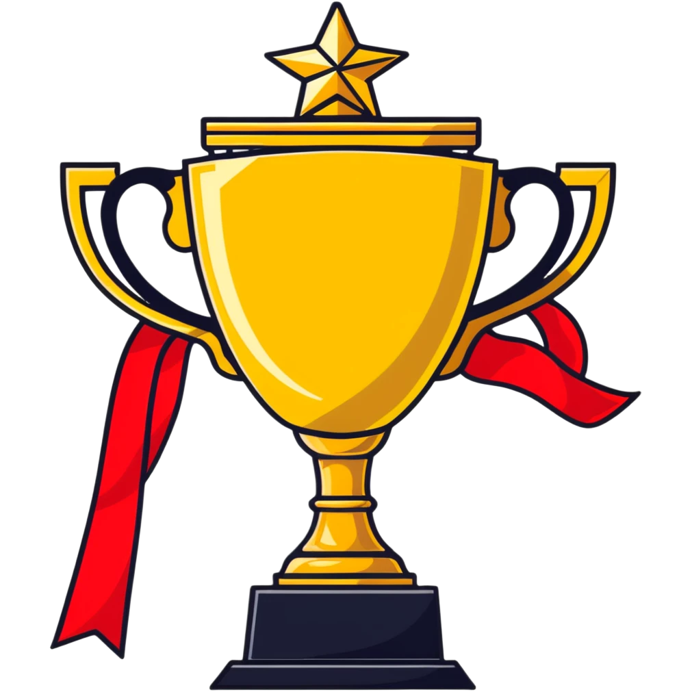 golden championship trophy with red ribbons emoji