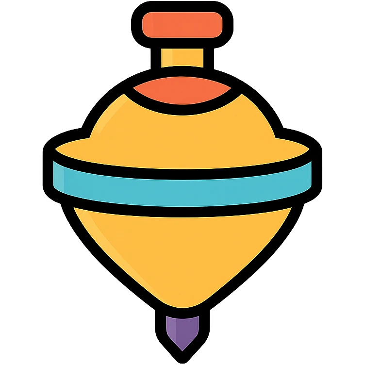 vector icon of a gold top toy with subtle colorful accents, elegant and minimalist flat design, award badge style, 2D flat vector, trending icon look, soft shadows, no text, isolated on white background, commercial use emoji