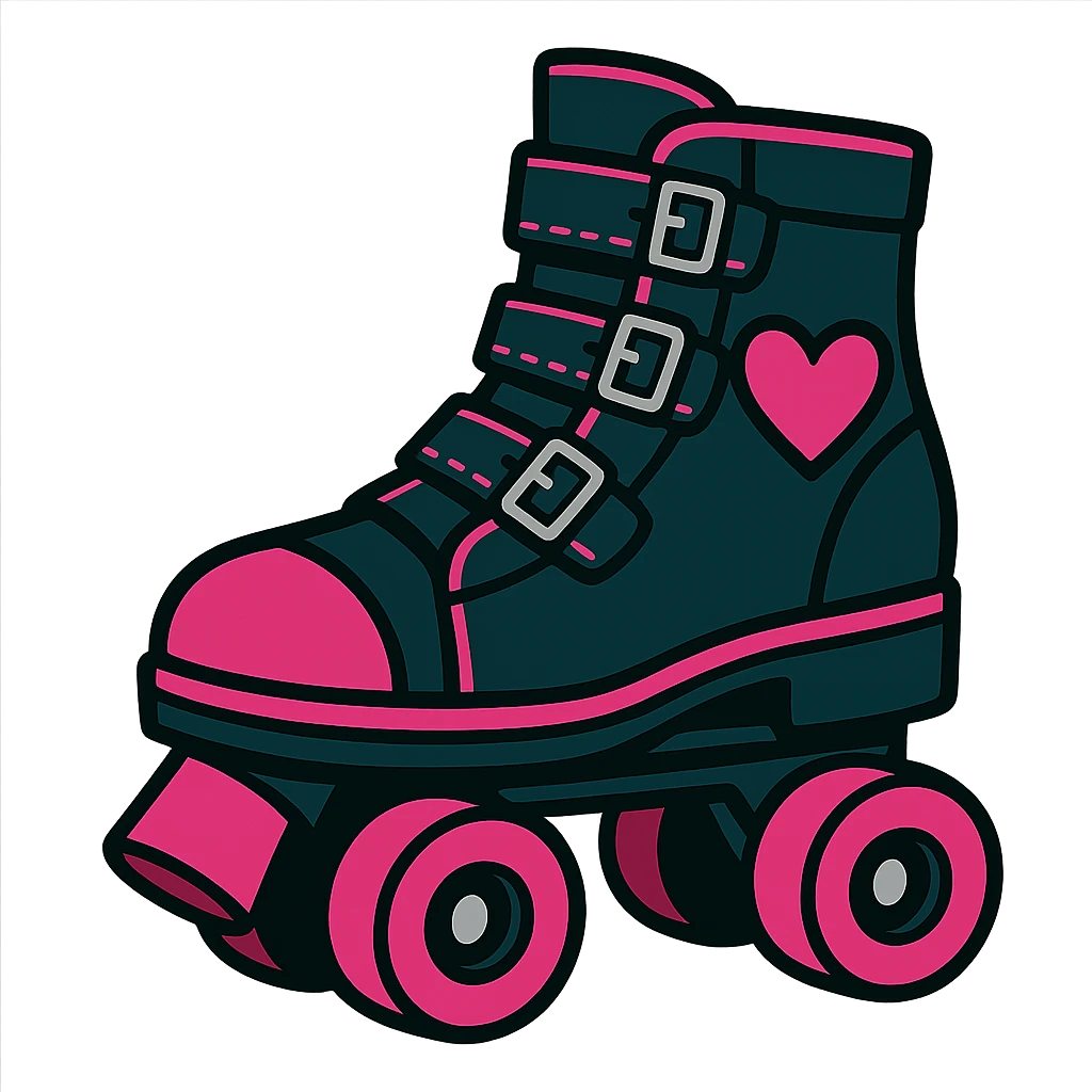 gothic roller skate, black and pink, vibrant toon style emoji