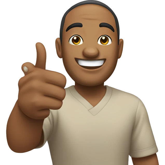 Kainoa smiling pointing to his iphone emoji