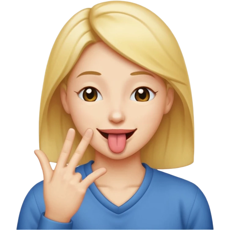 Eyes closed tounge out smiling with hand saying a little bit emoji