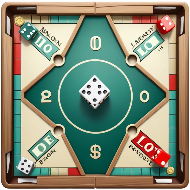 A photorealistic icon featuring a backgammon board with dice, a Monopoly board with money and property cards and a Game of Life spinner. The design captures the detailed textures of the boards, pieces, and accessories. Transparent background. emoji