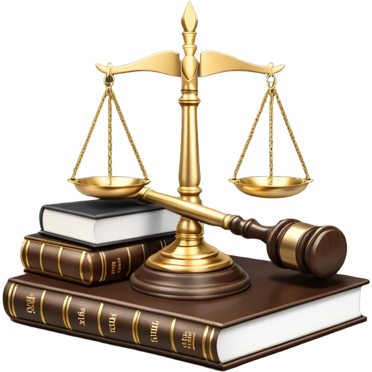 An icon featuring a gavel, scales of justice, and legal books, symbolizing law. The design includes a courthouse building in the background, representing the legal system and justice. Transparent background highlights the authority and structure of the law. emoji