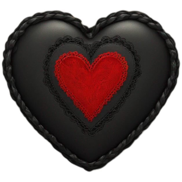 Wide black leather heart with red lace border emoji