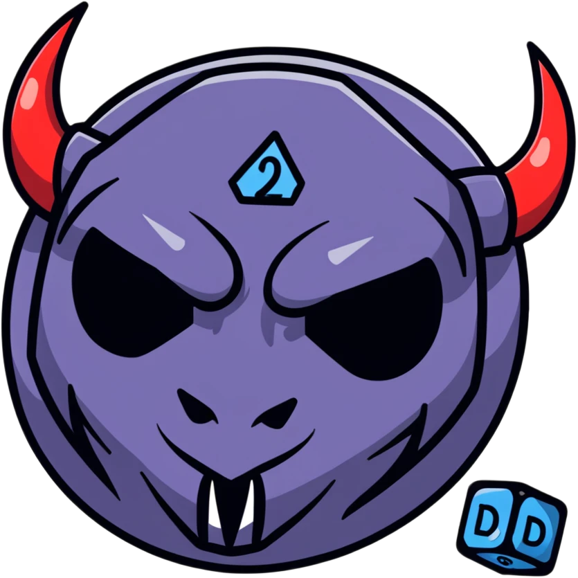 oni mask with a D20 dice emoji