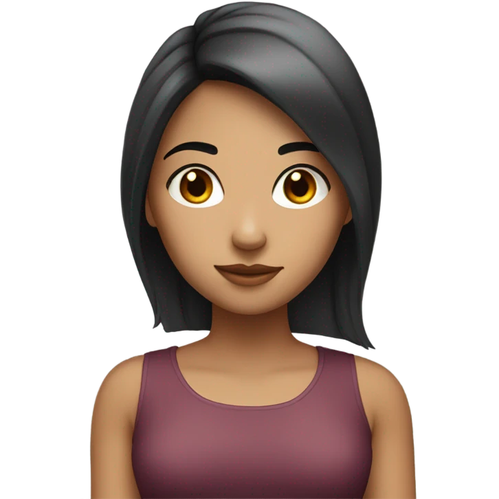 A not-so-brunette girl with medioum black hair with round face  emoji