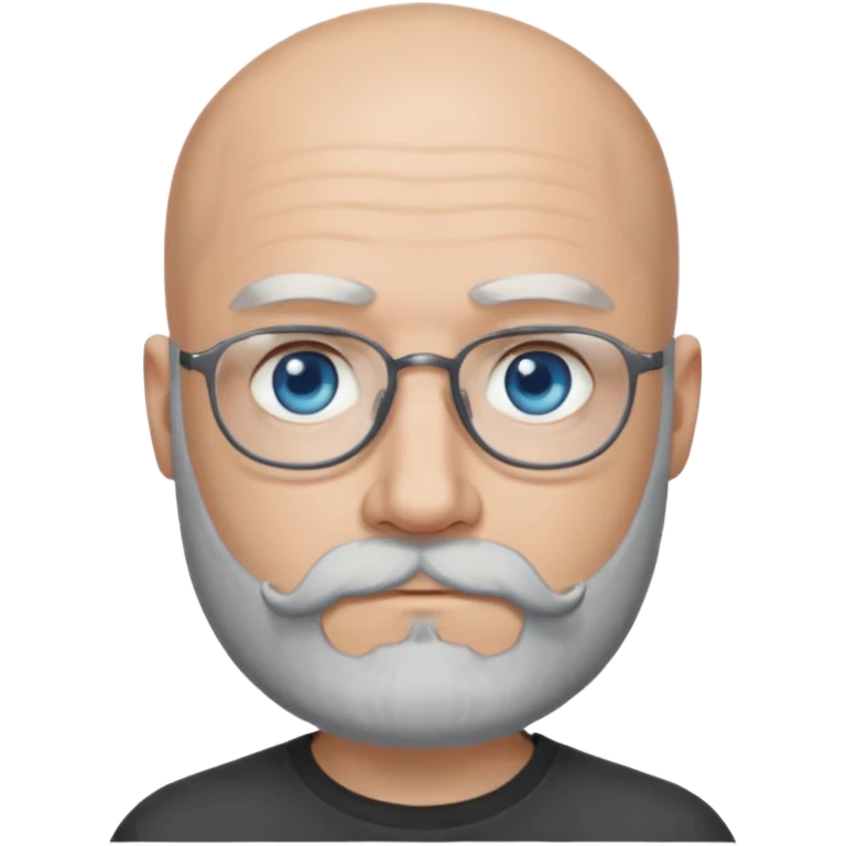 Bald man with blue eyes grey beard and moustache. Hipster. No glasses. Black T-shirt  emoji