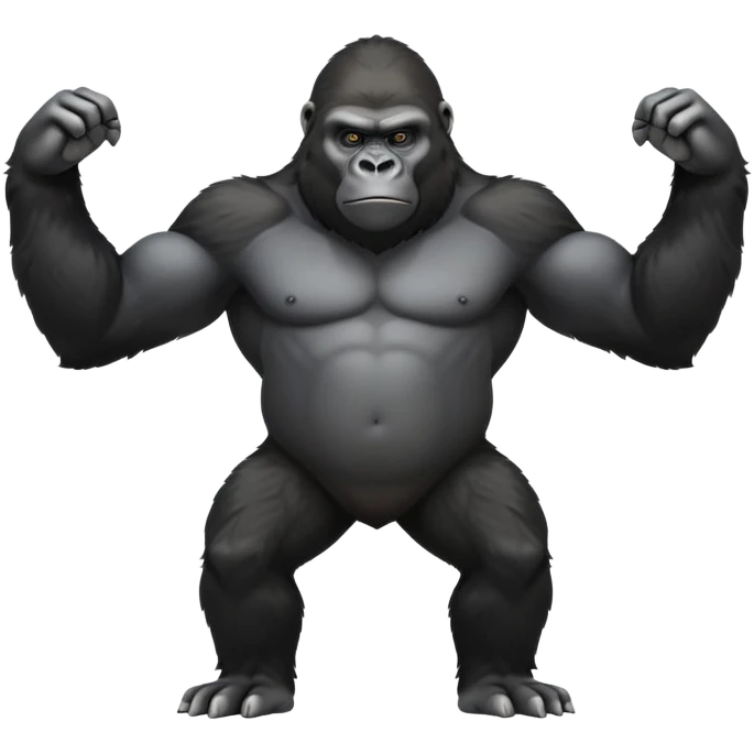 cinematic-gorilla-realistic-full-body-standing-emoji,-broad-and-powerful-frame-poised-with-confidence,-massive-arms-hanging-slightly-forward,-head-tilted-thoughtfully,-thick-black-fur,-deep-dark-eyes-full-of-intelligence,-simplified-yet-realistic emoji