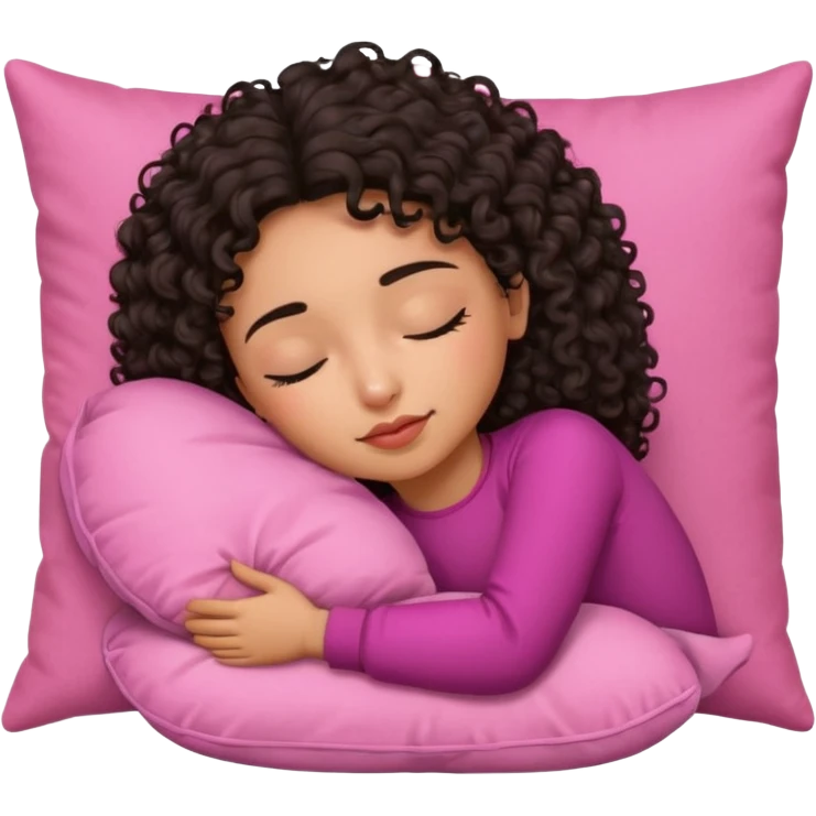 Sleeping Spanish girl on pink pillow dark curly hair mixed skin emoji