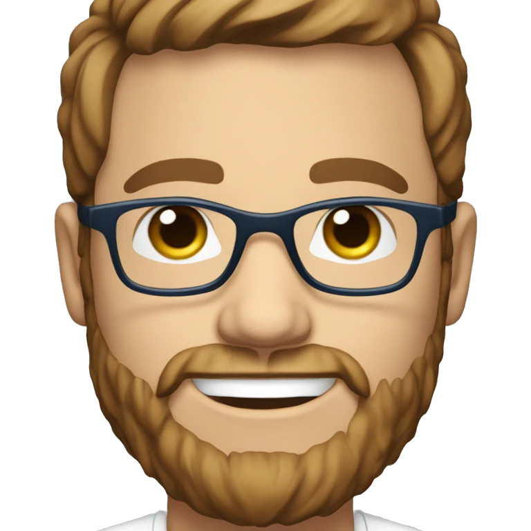 37 year old male with brown hair, short beard with blue coloured eyes and wearing glasses with a clear frame emoji
