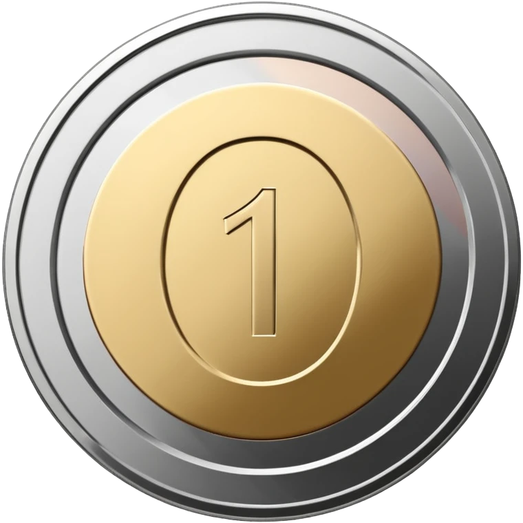 Emoji icon of a metal coin with engraved number 1, minimalist style, isolated, only metal color emoji