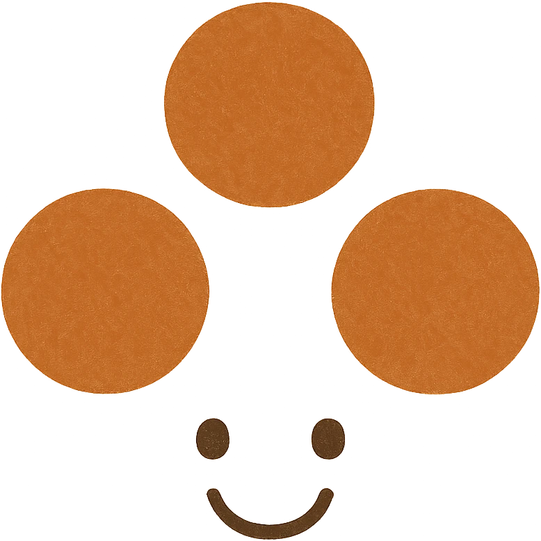 five dots arranged in the exact pattern of the misen.com logo, with a friendly cartoon face (eyes and mouth) across the dots, clean modern simple logo emoji