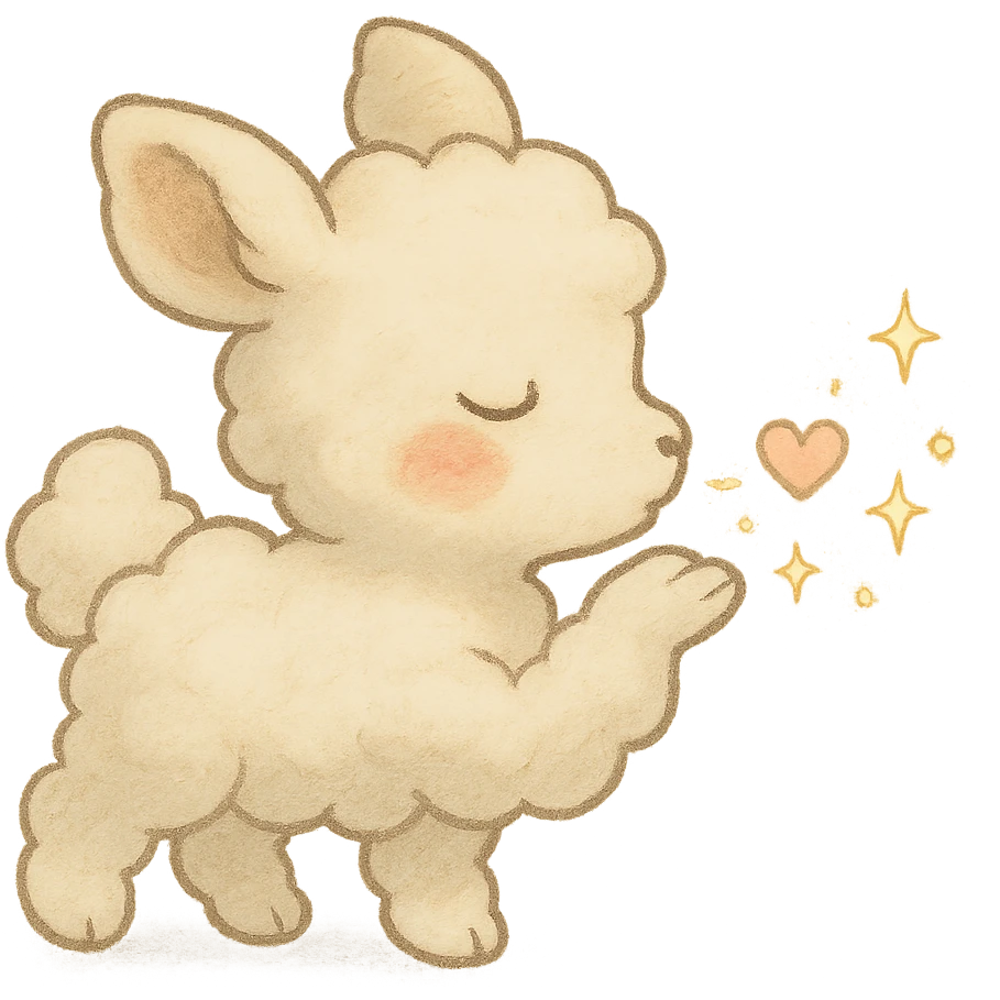 vanilla-colored cloud doe with rosy cheeks, blowing a kiss with sparkles, soft Ghibli style emoji