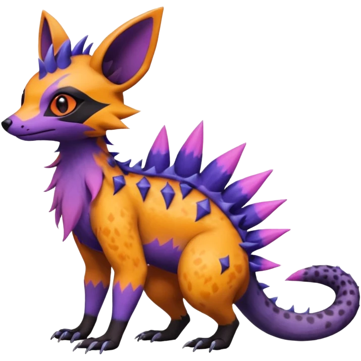 Rare epic aesthetic colorful Salandit-Noibat-Eevee-Civet-species-Fakemon-hybrid-creature, with markings, full body emoji