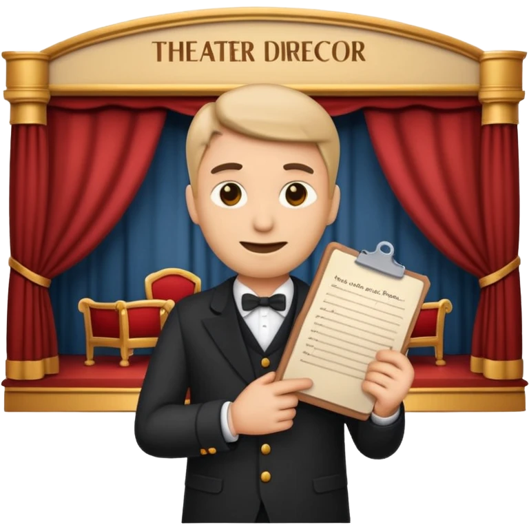 theater director emoji with a script and stage background emoji