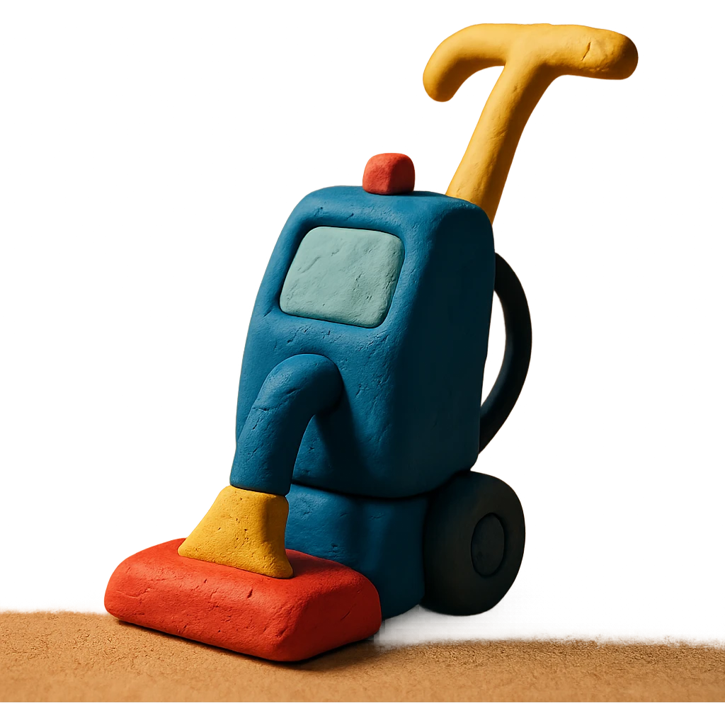 claymation style cartoon carpet shampooer with exaggerated features emoji