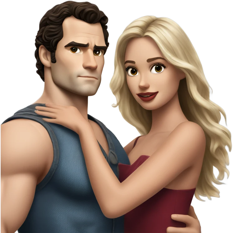 realistic photo of Henry Cavill close dancing with a beautiful female model  emoji