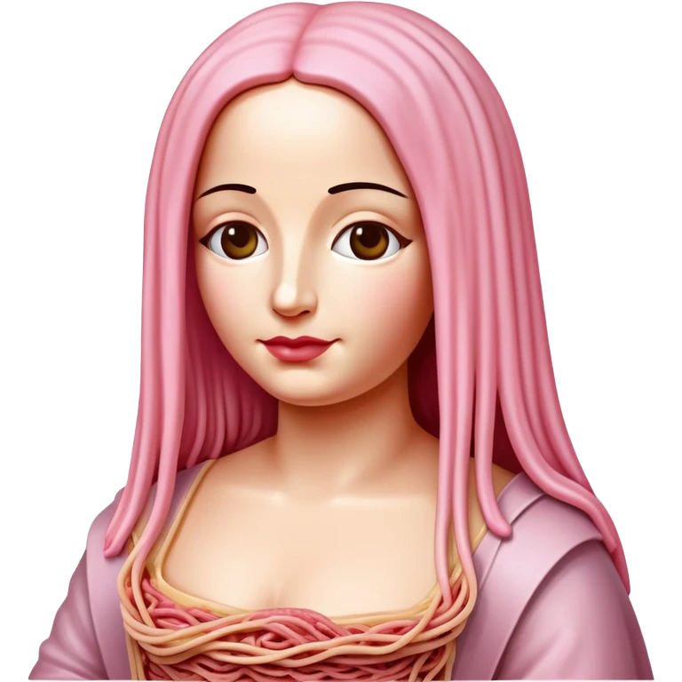 monalisa made of SPAM meat holding pink dripping sauce spaghetti portrait emoji