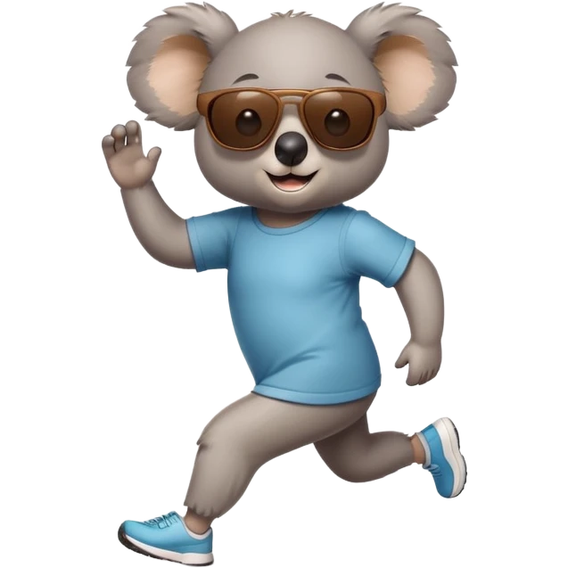 friendly anthropomorphised koala in casual clothing, wearing dark sunglasses, jogging upright in relaxed pose emoji