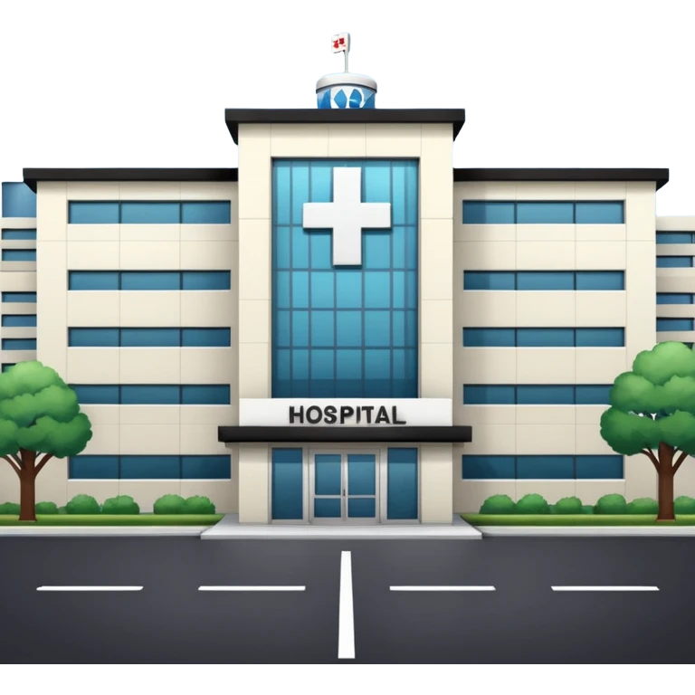 hospital outside, with text hospital emoji