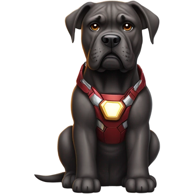 A red Cane Corso as Iron man superhero. emoji