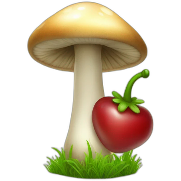 happy mashroom with cherry and grass emoji