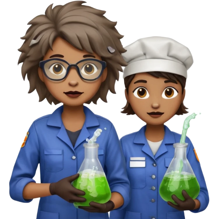 an otter disguised as a woman garbage collector next to a man mad scientist emoji