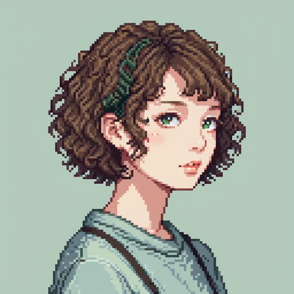 cute girl with short permed hairstyle, bob cut with curls emoji