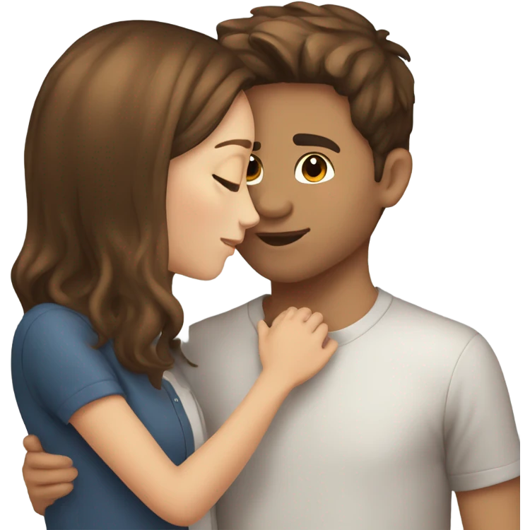 Girl with brown hair kissing boy with brown hair emoji