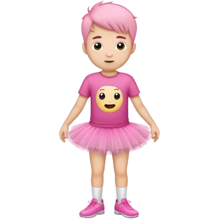 pink tutu wearing boy with tshirt emoji