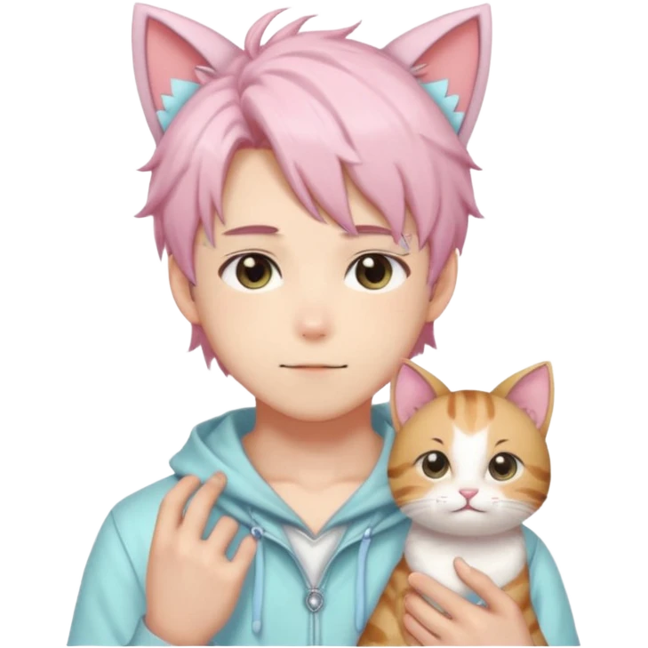Shiny Blushing Cute Kawaii Handsome Beautiful Shota Anime Man with Cat Ears Trending Style Cottagecore Pastelcore  emoji