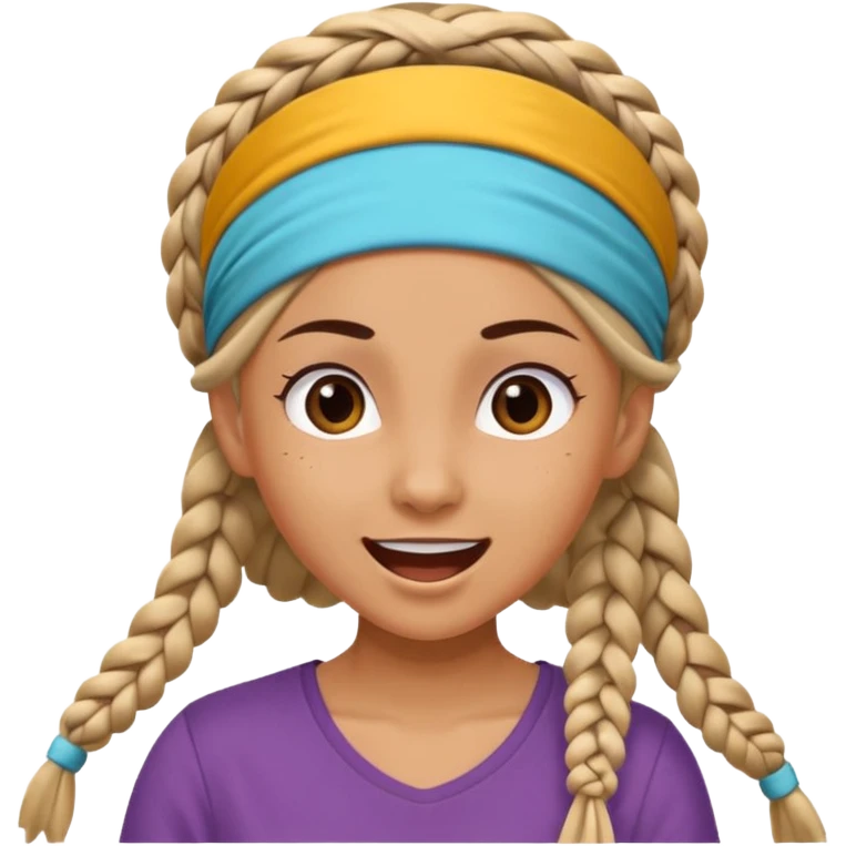 big lose braided woman face wiith big visible braids and mono color headband on head excited face emoji