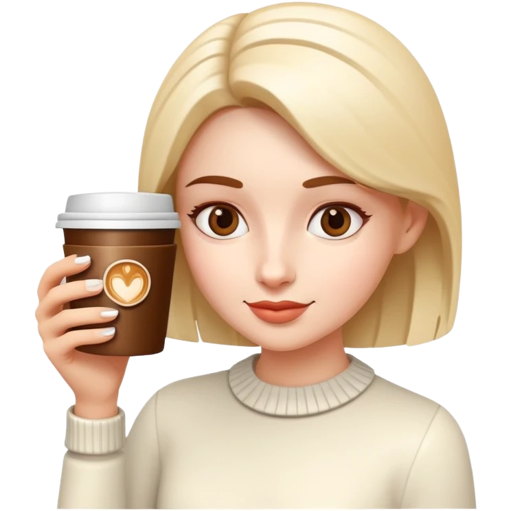 generate realistic detailed girl with cup of coffee in hand in 3d style emoji