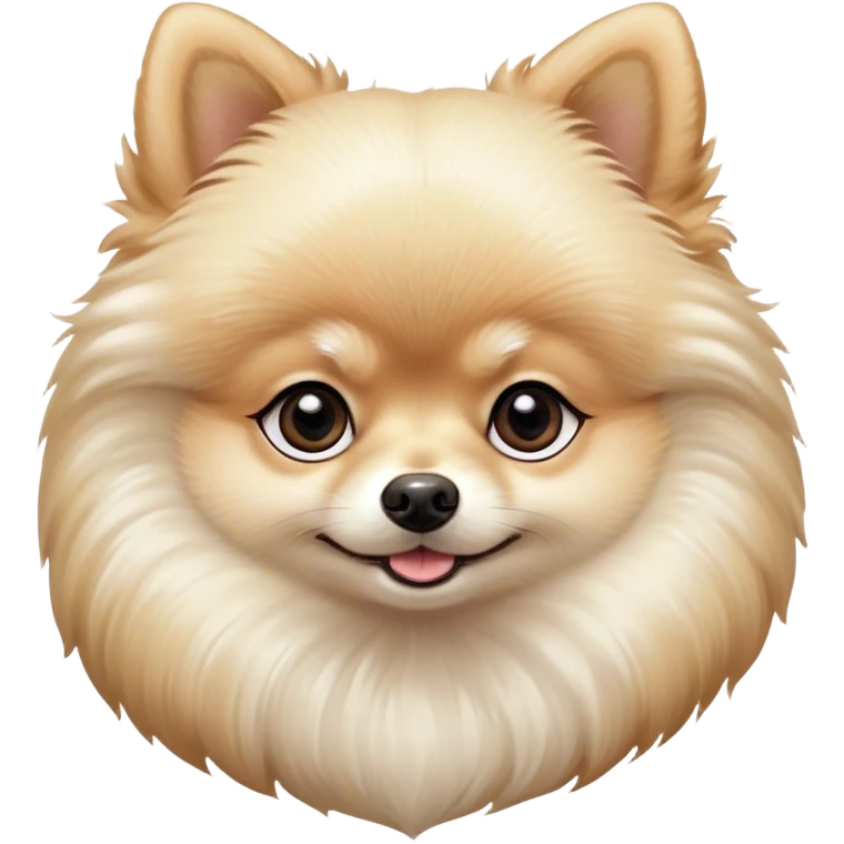 Cinematic Cute Cream Pomeranian Portrait Emoji, Head tilted playfully and inquisitively, featuring a luxurious, fluffy cream Fur with a natural sheen, round, sparkling dark eyes filled with curiosity, Simplified yet irresistibly adorable features, highly detailed, glowing with a warm, friendly glow, high shine, affectionate and lively, stylized with a touch of whimsy, bright and endearing, soft glowing outline, capturing the essence of a mischievous yet loving pup, so playful it feels like it could scamper out of the screen and into your arms! emoji
