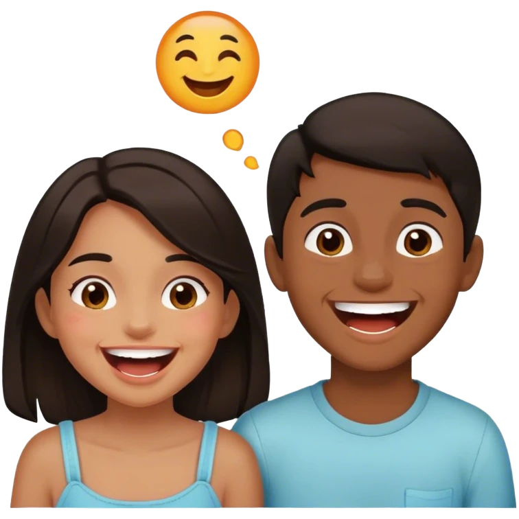 boy and girl with dark hair laughng emoji