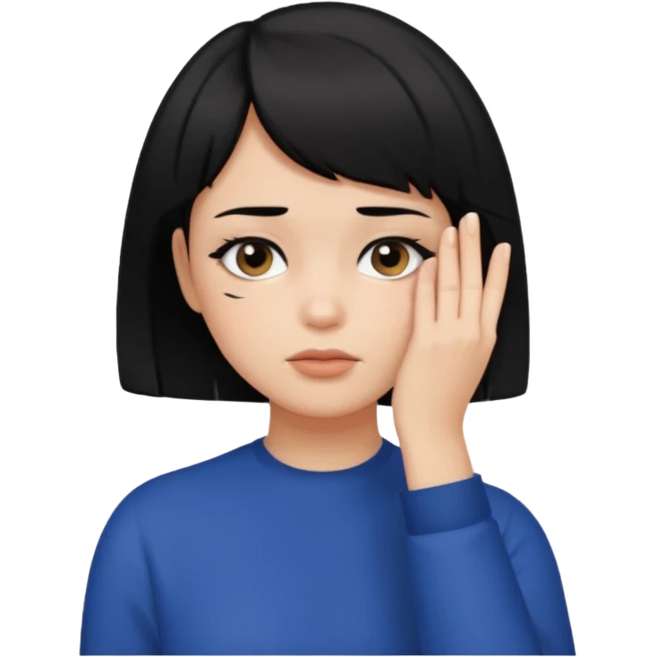 Girl with black hair and short hair  like boy hair who put her hand on her face like 🤦🏻‍♀️ emoji