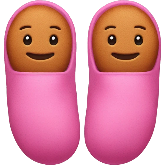 Slippers with pink get and a ginger bread man in them emoji