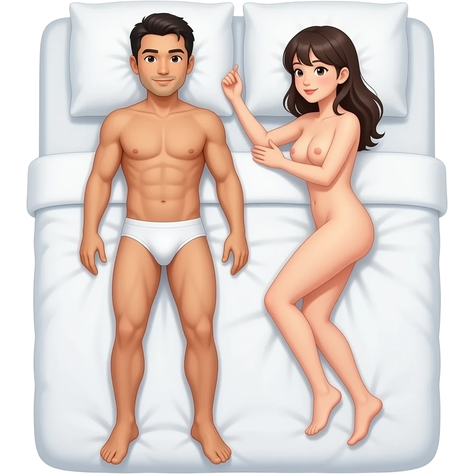 Man and Japanese woman naked make sex in bed emoji