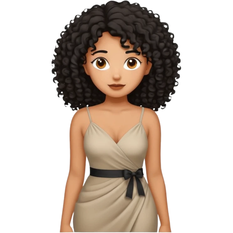 brown skinnen lady with curly black hair, shoulder long hair, messy, nice curves emoji