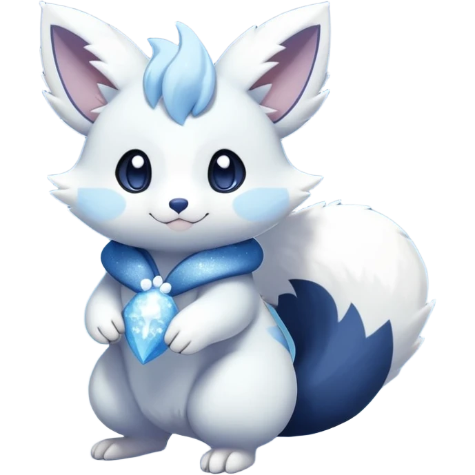Shiny White Pastel Snowy Icy Sparkly Cute Furret-Meowstic-Zangoose-Hybrid (Full body) with snow and snowflakes and glitters effects aesthetic emoji