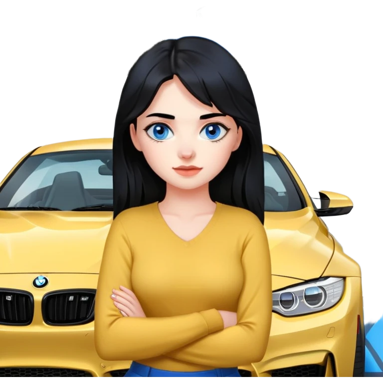 Make a cute Russian girl with black hair and blue eyes with a BMW m4 emoji