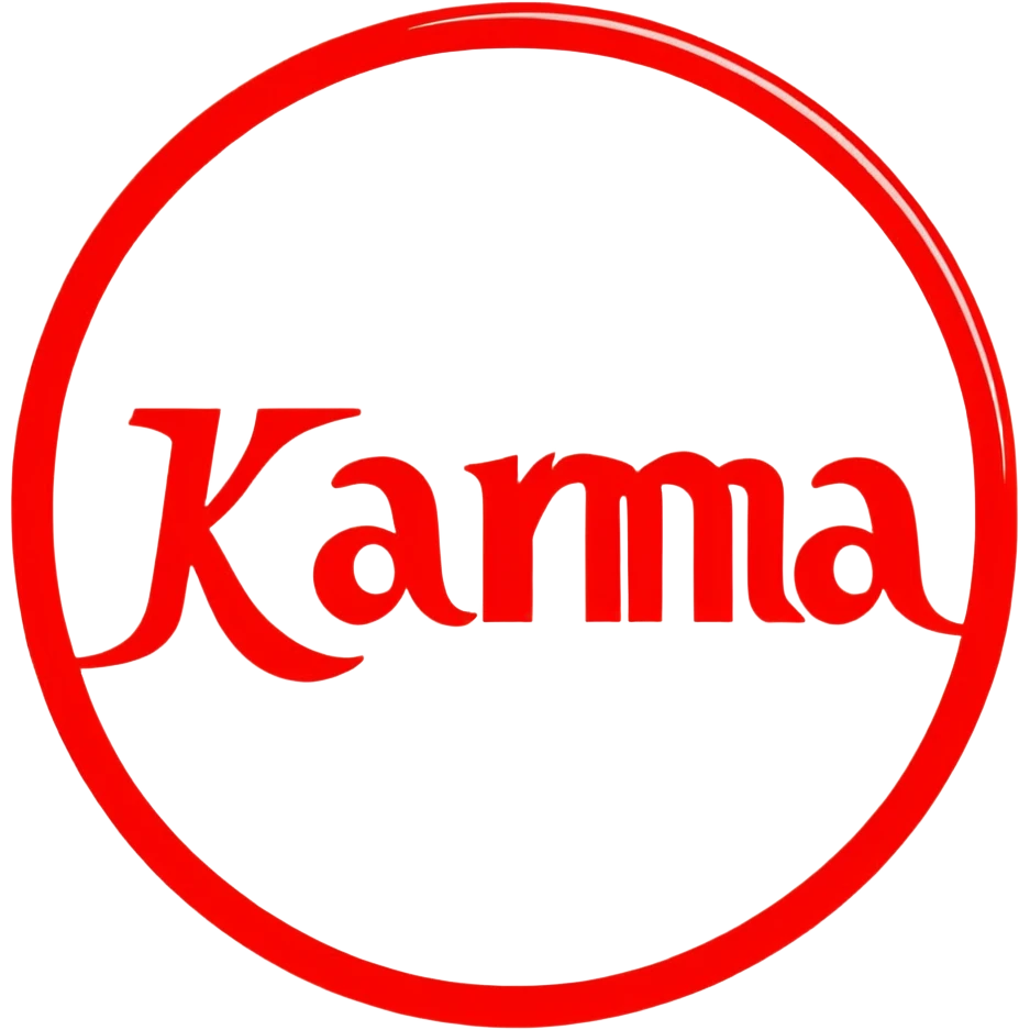 isolated, 2d rendering, 8k, 6000x6000 pixels, clean thin lines, no background. The word "karma" in vividly red color, glossy appearance emoji