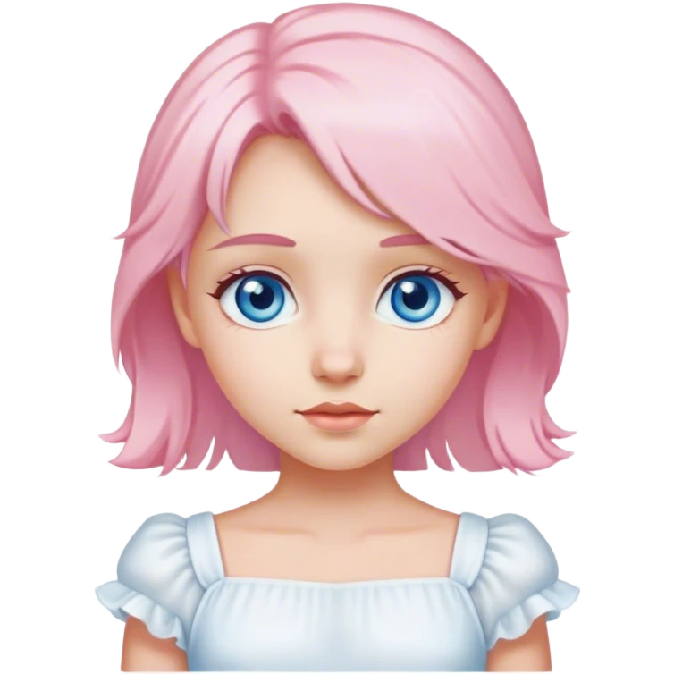 a sweet light pink haired girl with blue eyes and a white dress emoji