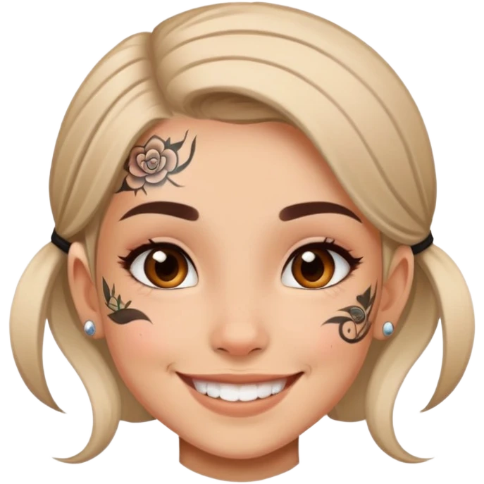 girl with small face tattoos, smiling emoji