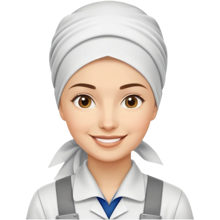Russian woman factory worker with headscarf and work uniform smiling emoji